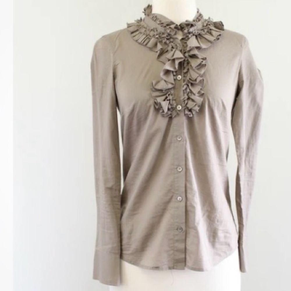 J. Crew Women's Taupe Ruffle Cotton Blouse size 4